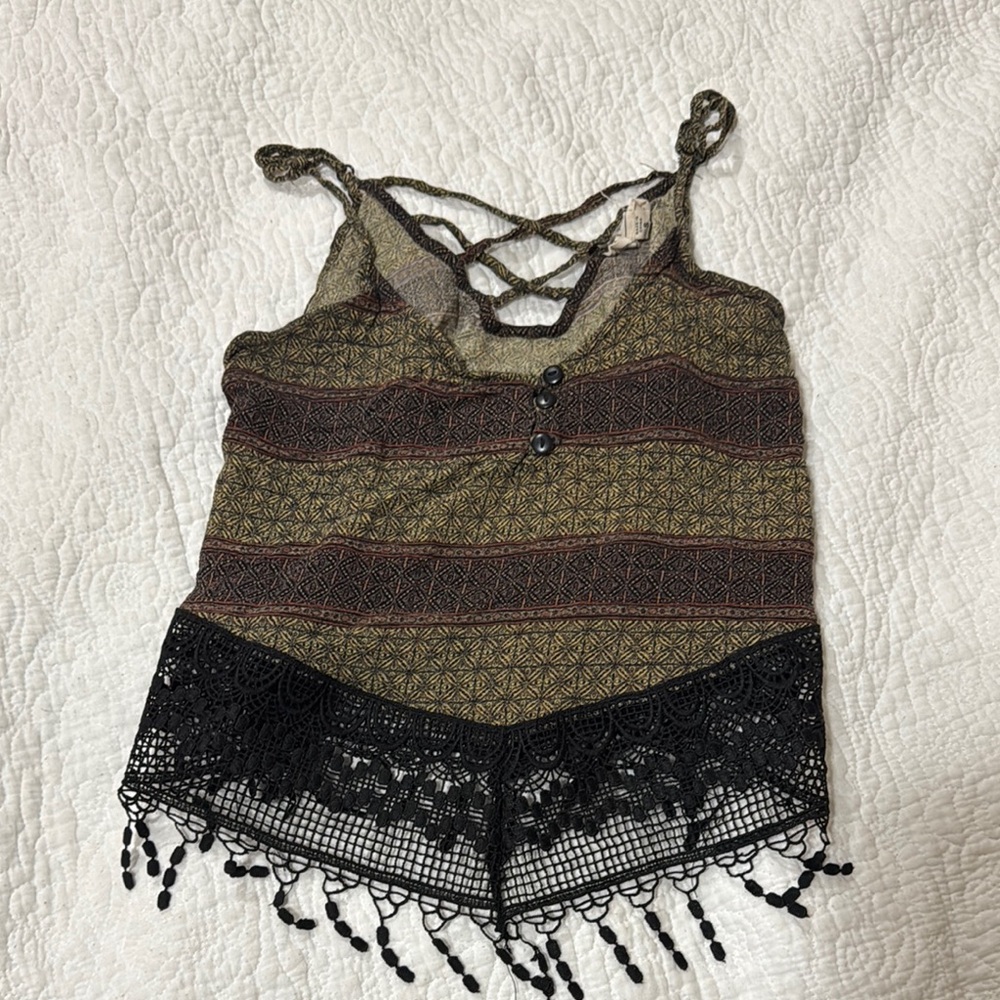 La Hearts Green and Brown Asymmetrical Camisole
